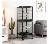 Bird Cage with Rolling Stand Wheels, 140cm Metal Large Parrot Cage with Dowel Perches, Feeders, Drinks & Removable Tray, for Cockatiel Lovebird Canary Bird Aviary Cockatiel 51 x 50 x 140 cm