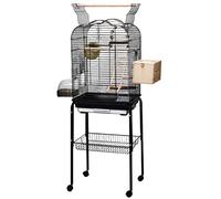 Bird Cage With Stand Black Flight Cage With Detachable Rolling Stand, Wrought Iron Large Parakeet Cage, Open Top Medium Small Bird Travel Cage, For Budgerigars(A-Set2)