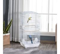 PawHut Bird Cage with Perches, Food Bowls, Swing, Parrot Cage for Budgie, Parakeet, Small Bird, 46.5 x 35.5 x 92cm, White