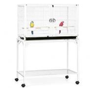 Bird Cage with Storage Layer, Large Rolling Parrot Cage with Slide-Out Tray, Wrought Iron Flight Cage for Budgies, Cockatiels, Parakeets, Canaries and Finches white