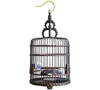 Bird Cage Wooden Birdcage Round with Hooks Portable for Going Out Carved Birdcage Bages Lovebirds and Wrens Parrot Cage(Medium)
