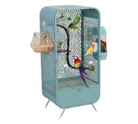 Bird Cage Wrought Iron Parrot Cage Open Top Indoor Parakeet Cage with Stand and Breeding Box Bird Aviary 30 Inch Flight Cage(Blu)