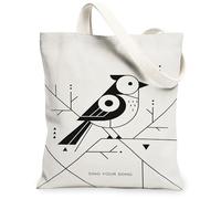 Bird Canvas Tote Bag for Women, Modern Minimalistic Branches Geometric None Black Washable Reusable Market Tote Bags Ideas for Outdoor Travel Workday Reading 13x15 Inch