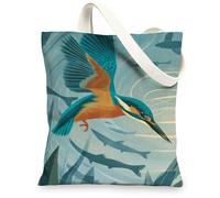 Bird Canvas Tote Bags, Artistic Kingfisher Design Reusable Shopping Bags, Modern Eco-Friendly Lightweight Washable Canvas Bags for Travel Beach Picnic 13x15 Inch