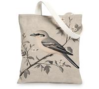 Bird Canvas Tote Bags, Elegant Nature Print Reusable Shopping Bags, Vintage Floral Lightweight Washable Shoulder Strap Canv, Beige, 13x15 Inch