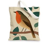 Bird Canvas Tote Bags, Stylish Avian Design Reusable Shopping Bags, Modern Nature Print Lightweight Washable Shoulder Strap, Beige, 13x15 Inch