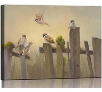 Bird Canvas Wall Art Birds Flying on The Wooden Fence Painting Decor Farmhouse Birds Art Print Pictures for Living Room Kitchen Home Office Decorations 12x16 inch
