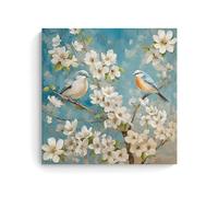 Bird Canvas Wall Art Poster White Flower & Blue Birds on Tree Branches Pictures Painting Living Room Decor Wall Art Picture Canvas Prints Bedroom Living Room Decor 16x16inch(40x40cm)