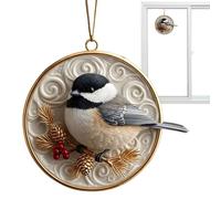 Bird Car Hanging Charm - 7.6cm Acrylic Flat Disc Colorful Flying Animal Christmas Gift Suncatcher Decorative Tag | for Bedroom Room
