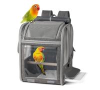 Bird Carrier Backpack Large Parrot Travel Cage with Perch | Chest strap, pull-out tray, stainless grid, breathable mesh, roll-up curtain, foldable, lightweight, escape-proof