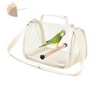 Bird Carrier Bag, Bird Transport Box, Fully Transparent, 19 x 26 x 19 cm, Portable Bird Carrier with Plastic Bowl, Wooden Pole, Travel Cage for Small Pets, 1 Molar Stone (Beige)