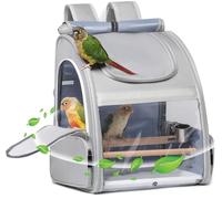 Bird Carrier,Travel Bird Cage,Bird Backpack for Small Birds Parakeet,Canary,Parrot, Finches,Cockatiel.Portable Outdoor Bird Bag with 2 Wooden Perch, Double-Clamp Cup, Detachable Poop Tray (Gray)