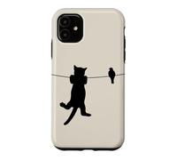 Bird Cat on a Wire Worst Enemies Besties Friends Silhouette Case for iPhone 11