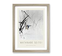 Bird Catching A Fish By Watanabe Seitei Exhibition Museum Asian Japanese Framed Print | A4 Oak Framed Wall Art | Ready to Hang | Asian Animal Picture | Living Room Bedroom Lounge Office