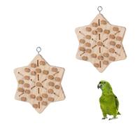 Bird Chew Toy, 2PCS Wooden Parrot Cage Bite Toys Resistant Pecking Parakeet Hanging Toy with Removable Oak Plugs for Macaws Cockatoos Budgie Supplies