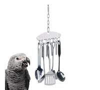 Bird Chew Toy, Stainless Steel Parrot Spoon Ring Toy, Gnawing Scoops for Conures, Finches, Cockatoos, Budgies, and Lovebirds, 12.99x4.13 Inches or 10.63x4.13 Inches