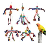 Bird Chew Toys | 5X Parrot Cage Bite Toys | Colorful Chewy Rope, Shredding Activity, Cotton Rope Playset Boredom Relief For Parakeets