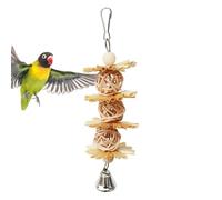 Bird Chewing Accessory - 17cm Hanging Fence Toy, Grass Wood Gnaw Toy, Eco Friendly Build with Metal Hook | Interactive Cage Decoration Engaging Cage Toyfor Finches Cockatiels and Everyday Beak Exerci