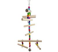 Bird Chewing Toy Wooden Perch Stand Climbing Ladder Parrot Cage Training Toys Colorful Wood Biting Toy With Hanging Hook Birds Bir The Birds Feeders Perches Accessories Stand Feeder Cup Parakeet Blue