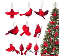 Bird Christmas Tree Decoration 2D, 10 Pieces Red Birds Christmas Tree Decoration - Wooden Party Jewellery for Small Home Living Room Kitchen Apartment Home Classroom