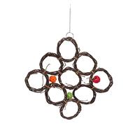 Bird Climbing Net Safe Chew Toy Foldable Handwoven Hanging Stand for Parrots Cockatoo Macaw African Greys Budgies Made of Appletree Branch Sepak Takraw Hemp Rope Size 35x35cm (Colorful)