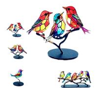 Bird decor,birds,whimsical decor,sea glass birds on branch,Stained Glass Birds,Stained Glass Birds On Branch,glass decor,for Home Room Lliving Room Bedroom Farmhouse Desk Decor(Three little birds)