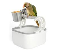 Bird Desktop Training Stand with Detachable Stainless Steel Double Bowls Feeder-Portable Bird Perch Stand with Detachable Base for Parakeets, Lovebirds & Medium-Sized Birds, Parakeet Cage Accessories