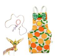 Bird Diaper Harness Flight Suit Clothes with Coiled Flying Leash, Orange Pattern Harness with Checkered Bowtie, Cute Soft Bird Diaper Clothes for Parrots Conure Cockatiel Pet Birds