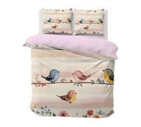 Bird Duvet Cover Sets King Bedding Set, Reversible Flower Branch Quilt Cover, Cartoon Bed Sets with Zipper Closure and 2 Pillowcases, A-624