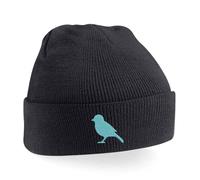 Bird Embroidery Beanie Hat for Adults | Unisex Winter Cap with Animal Design Black