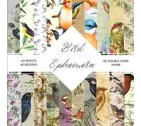 Bird Ephemera Scrapbook Paper: | Ephemera Bird Craft Paper | 8.5 x 8.5 inch | Vintage Birds Themed Patterns | 40 Patterned Double Sided Sheets (20 Designs) |
