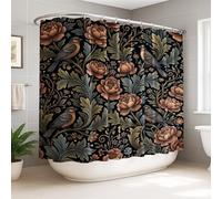 Bird Extra Wide Shower Curtain, Vintage Artistic Flower Leaf Fall Black Polyester Waterproof Clawfoot Tub Shower Curtains Decor for Toile Bathroom Dorm 108x72 Inch