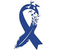 Bird Feather Colorectal Cancer Ribbon Decal |Blue | Made in USA by Foxtail Decals | for Car Windows, Tablets, Laptops, Water Bottles, etc. | 2.6 x 4.5 inch