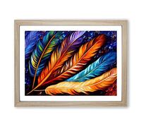 Bird Feather Painting Vol.1 Abstract H1022 Framed Print for Living Room Bedroom Home Office Décor, Wall Art Picture Ready to Hang, Oak A2 Frame (64 x 46 cm)