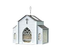 Bird Feeder Church Shaped Metal Solar Bird Feeder Decorative Hanging Wild with LED Light Garden for Finches Outdoor Backyard and Lov