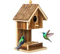Bird Feeder Hanging Outdoor Hummingbirds Cardinal Bluebird Wild Birds Natural Wood Bird Feeder with Pole for Country Cottages Outdoor Garden Decoration