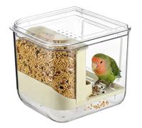 Bird Feeder, No Mess Automatic 24.69 oz Large Capacity Clear Plastic Feed Dispenser with Dual Feeding Ports, Detachable Design for Small Parrots, Thrushes, Canaries, 6.5 x 6.5 x 7.1 in Cage Accessory
