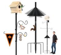 Bird Feeder Pole 118 Inch,Bird House Pole Mount Kit with Squirrel Proof Baffle,Double Shepherds Hooks for Outdoor,Adjustable Birdfeeder Poles for Outdoor,Yard,Garden Decor,Black (House Not Included)