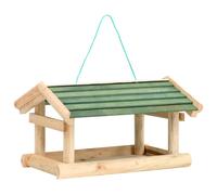 Bird Feeder Solid Fir Wood Natural 35x29.5x21cm Hanging Weatherproof Large Roof
