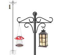 Bird Feeder Stand, 234cm Heavy Duty Double Shepherd’s Hook with 5 Prongs Base, hanging bird feeder Sturdy Freestanding Pole for Garden, Yard, or Patio, Rustproof & Easy Assembly Black (1 Pack)
