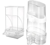 Bird Feeder Water Dispenser Set for Parakeet Budgies Lovebirds, No Mess Automatic Parrot Drinker Cage Accessories, Clear Plastic, 7.3 x 3.3 x 7.3 in Feeder, 5.2 x 2.8 x 1.6 in Waterer