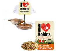 Bird feeder with Robin food - Clear Hanging Feeder For Small Birds - Jacobi Jayne® I Love Robins Pearl Feeder and Food - Perfect For Seed Mixes And Meal worms.