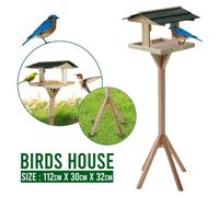 (Bird Feeder) Wooden Bird Table Feeding Station - Heavy Duty Wood Bird Feeder Table for Outdoor Garden - Complete Wild Free Standing Bird Food House