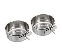 Bird Feeding Dish Cup, 2 Pack Stainless Steel 12cm Dia Parrot Cage Feeder Water Bowl with Clamp Holder for Small Animals, Silver Tone(12cm)