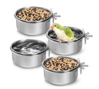 Bird Feeding Dish - Four Pieces Set, Polished Stainless Steel Cup, Small Bird Feeding Feature, Outdoor Garden Yard Detail, Hanging Cage Bowl Plus, Water Feeder Unit, Macaws Sparrow Parakeet Lovebird