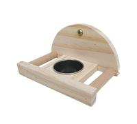 Bird Feeding Perch - Wood Stand With Stainless Steel Cup | Parrot Food Water Bowl | Hanging Cage Foraging Dish, Wooden Cockatiel Perching Station, Conure Feeders, Small Pet Cage Accessory