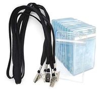 Bird Fiy 50 Pack Lanyards with Bulldog Clip and 50 Pack Waterproof Clear Plastic Vertical Name Tag Badge ID Card Holders(Black)