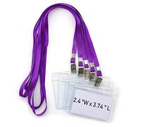 Bird Fiy Lanyards with id Holder Name Badges 50 Pcs Waterproof Type Clear Plastic Horizontal Name Tag Badge Id Card and 50 Pcs Lanyard (Purple)