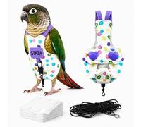 Bird Flight Suit Diaper Set for Pet Birds, Reusable Parrot Diaper Harness with Shoulder Straps, Snap Back Closure, Catch Pocket, Absorbent Pad Inserts and Leash Cord, Polka Dot Purple(S)