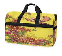 Bird Floral Flower Blooming Colorful Sports Swim Gym Bag with Shoes Compartment Weekender Duffel Travel Bags Handbag for Women Girls Men